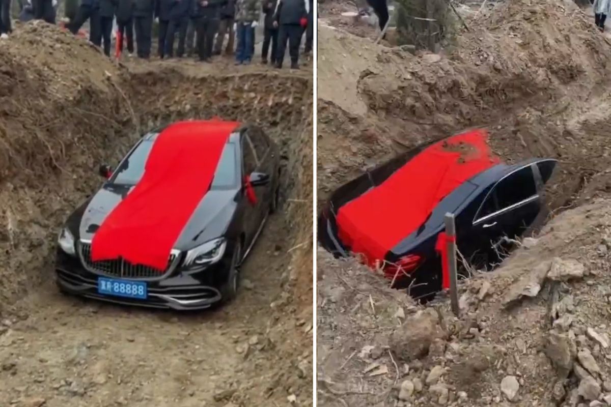 Çin’de 20 Milyon TL Değerindeki Lüks Araç, Geleneksel Törenle Gömüldü